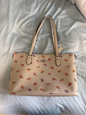 Coach Cream Tote with Pink, Orange and Purple Swirl Motif NWOT